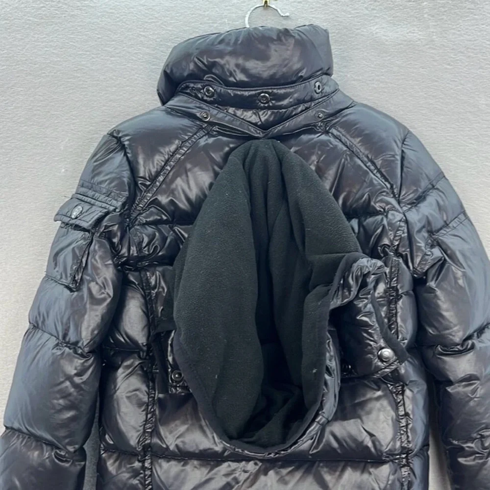 S13 - little girls black Matt finish down puffer full zip hooded winter jacket 4